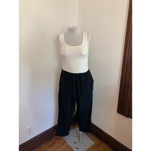 VTG El Huarache Black 100% Cotton Linen Loose Oversized Black Pants Elastic Gauz